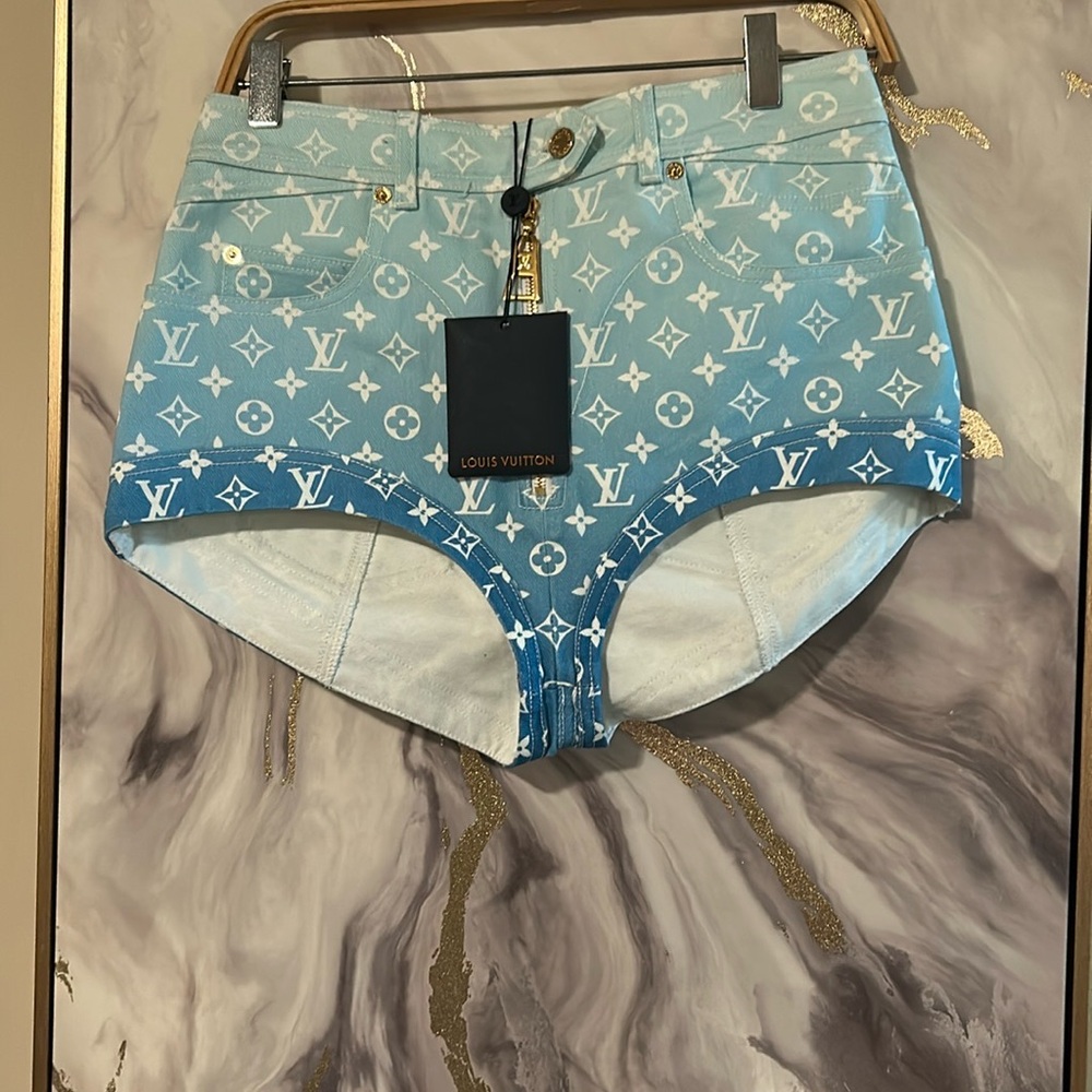 Louis Vuitton Blue High Waist Monogram Shorts